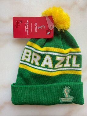 Brazil FIFA World Cup Pom Pom Beanie - Green & Yellow